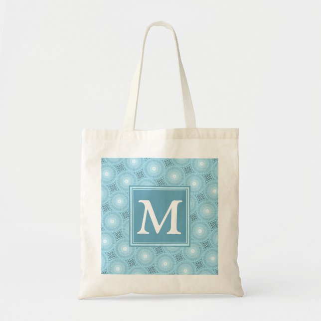 Monogram Engelblau-Kreismuster Tragetasche (Vorne)