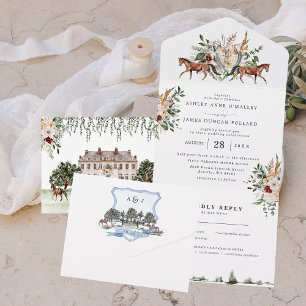 Monogram Englischer Landhaus-Hochzeit im Reitspo All In One Einladung