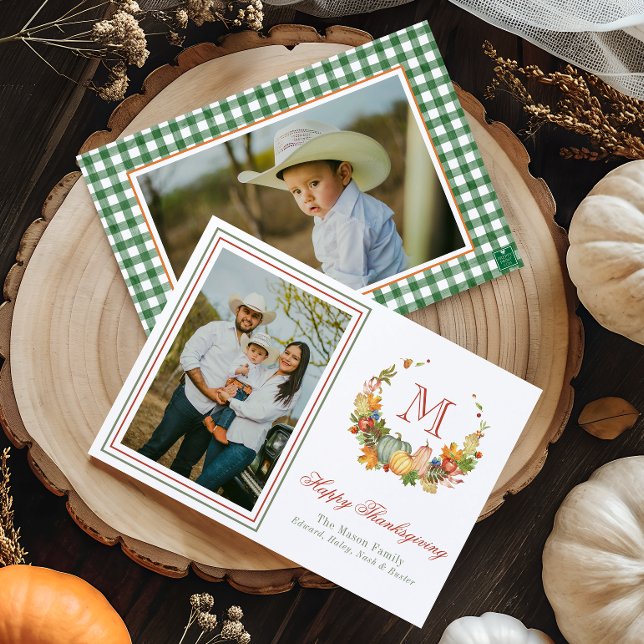 Monogram-Erntedank-Foto Feiertagskarte (Von Creator hochgeladen)