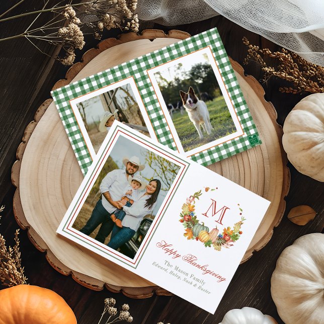 Monogram-Erntedank-Foto Feiertagskarte (Von Creator hochgeladen)