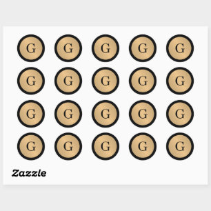 Monogram erste Gold Polka Punkte auf schwarz Runder Aufkleber