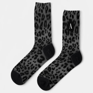 Monogram, erste graue Leopard-Muster, Tierdruck Socken