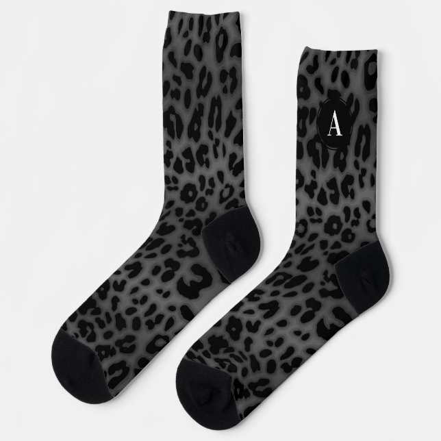 Monogram, erste graue Leopard-Muster, Tierdruck Socken (Linkes Detail)