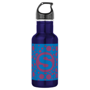 Monogram erste Lila Polka Dots auf Blue Girly Edelstahlflasche