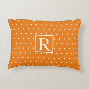 Monogram, erste Orange White Polka Dots Niedlich Dekokissen