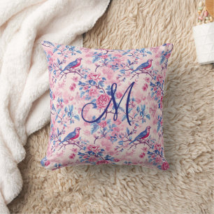 Monogram, erste rosa Blauzungenflorenvögel Kissen