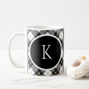 Monogram erste Schwarz-weiße Gold Kariert Coffee T Kaffeetasse