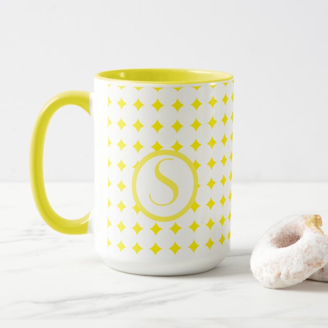 Monogram Erstleuchtgelbe Diamanten Moderne Tasse (Mit Donut)
