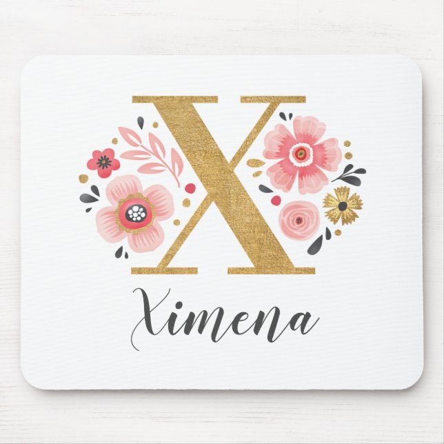 Monogram Erstmaliger rosa Girly Gold Letter Mousepad (Vorne)