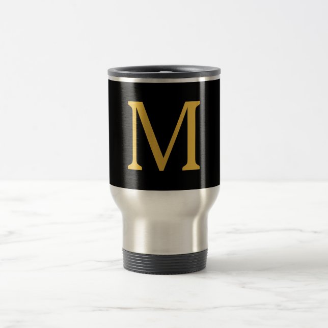 Monogram Erstmaliges Gold Black Individuelle Name- Reisebecher (Mittel)