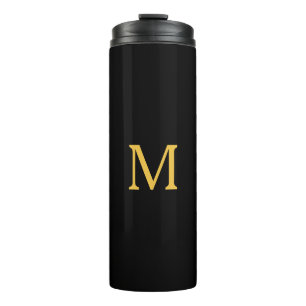 Monogram Erstmaliges Gold Black Individuelle Name- Thermosbecher