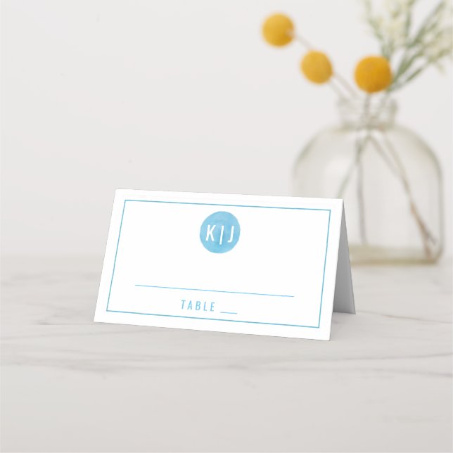 Monogram-Escort-Platzkarte | Blaue Farbe Platzkarte (Vorderseite)