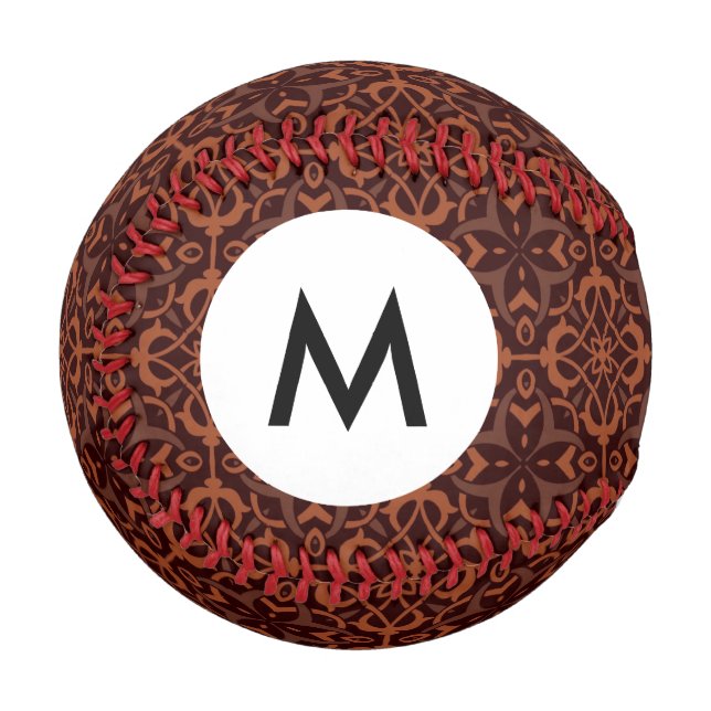 Monogram Ethnisch modernes geometrisches Muster Baseball (Vorderseite Links)