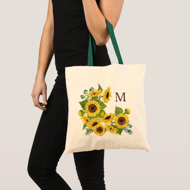 Monogram Eucalyptus Sunflower Bouquet Tragetasche (Vorderseite (Produkt))