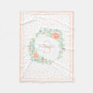 Monogram Eukalyptus Blätter Peony Floral Peach Jad Fleecedecke