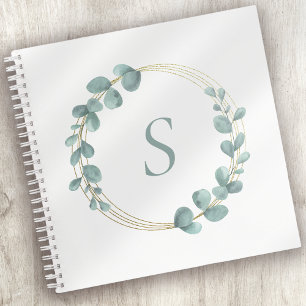 Monogram Eukalyptus Greenerity Gold Glitzer Wreath Notizbuch