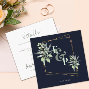 Monogram Eukalyptus Verlasse Niedliche Hochzeit vo Begleitkarte