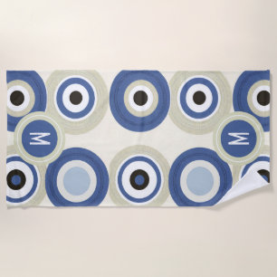 Monogram Evil Eye Retro Modern Beach Handtuch