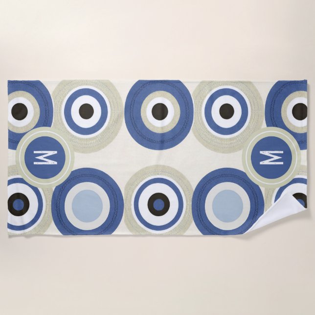 Monogram Evil Eye Retro Modern Beach Handtuch (Vorderseite)
