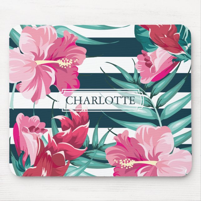 Monogram Exotic Summer Floral strichen Mousepad (Vorne)