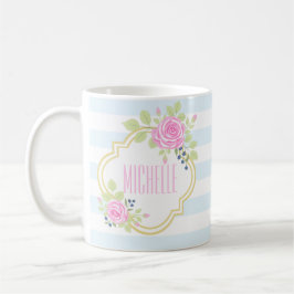 Monogram Extravagant Pink Roses Blueberry Classic  Tasse
