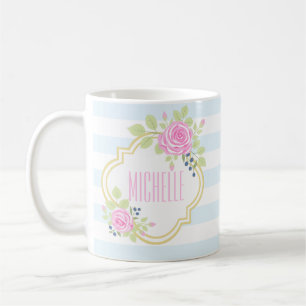 Monogram Extravagant Pink Roses Blueberry Classic Tasse
