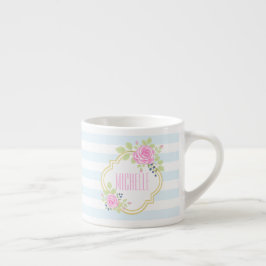 Monogram Extravagant Pink Roses Blueberry Espresso Espressotasse
