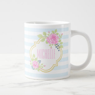 Monogram Extravagant Pink Roses Blueberry Jumbo Ta Jumbo-Tasse