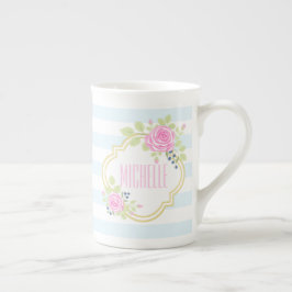 Monogram Extravagant Pink Roses Blueberry Knochen  Prozellantasse