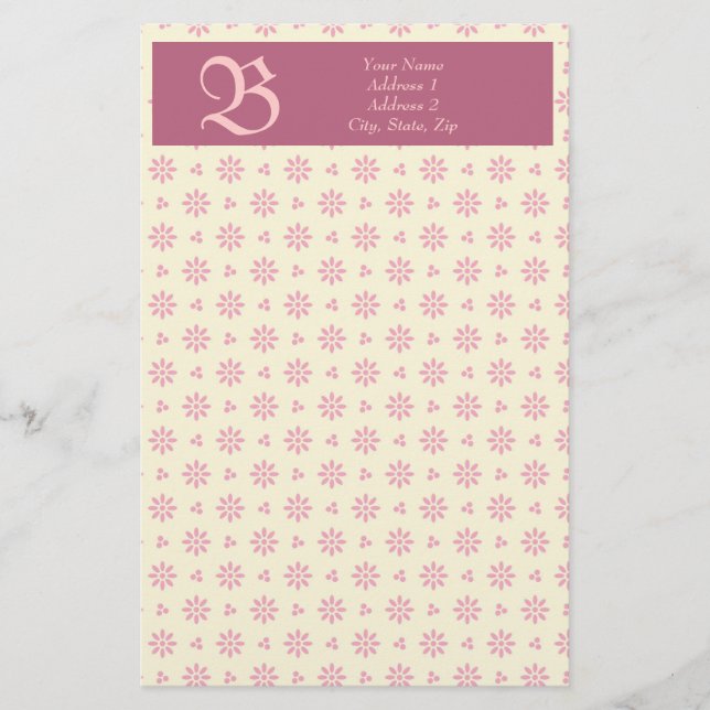 Monogram Eyelet Ecru & Pink Stationery Briefpapier (Vorderseite)