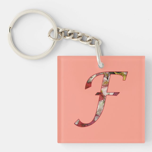 Monogram F Floral Design Schlüsselanhänger (Vorderseite)