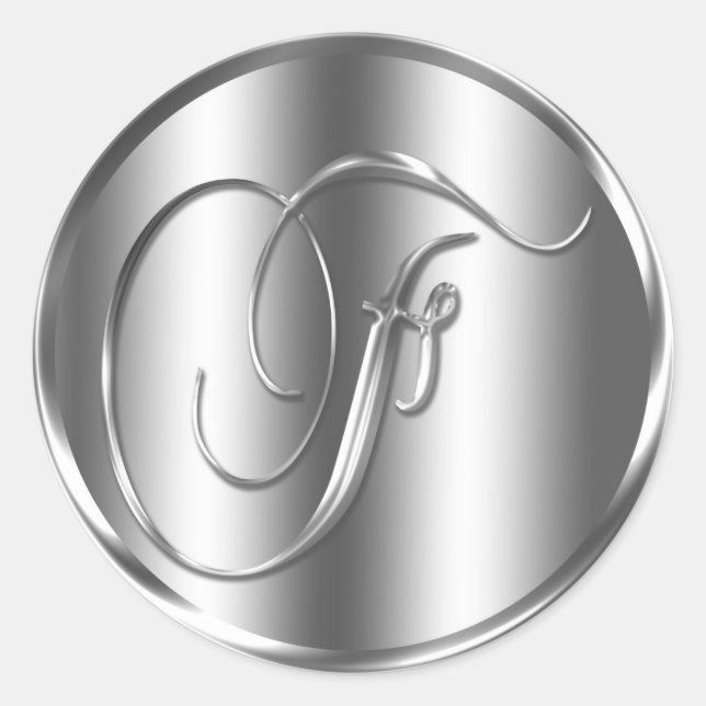 Monogram F Silver Color Wedding Invitation Holiday Runder Aufkleber (Vorderseite)