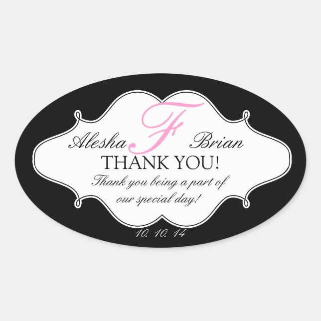 Monogram F Wedding Danke Stickers Oval (Vorderseite)
