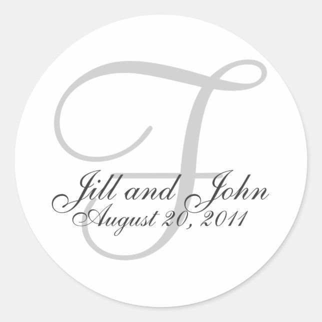 Monogram F Wedding White Bride Groom Siegel Sticke Runder Aufkleber (Vorderseite)