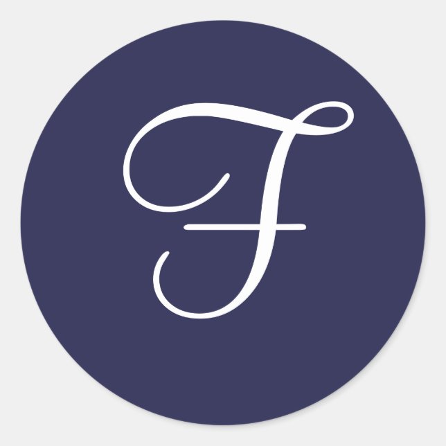 Monogram F, White on Navy Blue, Runder Aufkleber (Vorderseite)