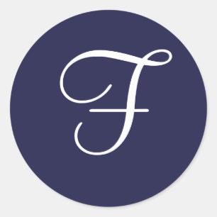 Monogram F, White on Navy Blue, Runder Aufkleber