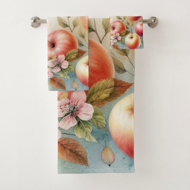 Monogram Fall Äpfel in Pastellfarben Aquarell Badhandtuch Set (Insitu)