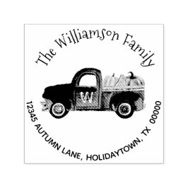 Monogram Fall Pumpkin Rustic Truck Rücksendeadress Permastempel