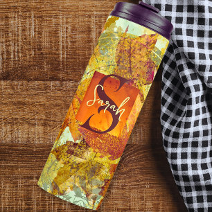 Monogram Fall Rustikales Golden Maple Leaf Thermosbecher