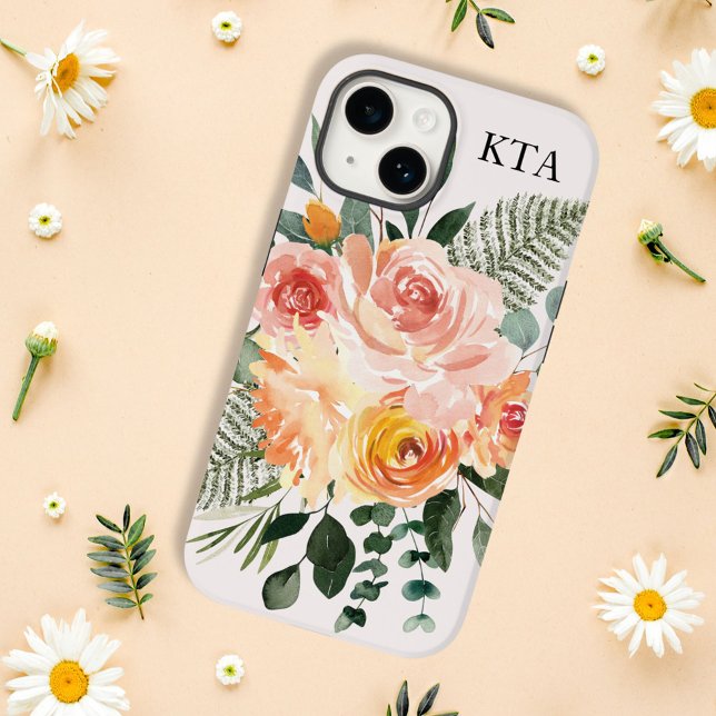 Monogram Fall Watercolor Rustikale rosa Peach-Blum Case-Mate iPhone Hülle (In situ)