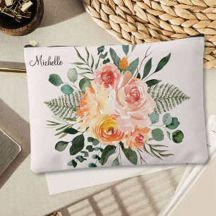 Monogram Fall Watercolor Rustikale rosa Peach-Blum Zubehörtasche