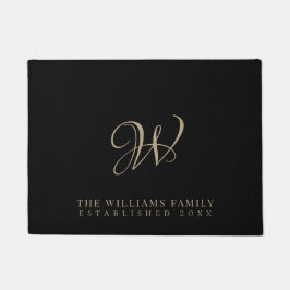 Monogram-Familienmongramm-Elegant-Script-Schwarz Fußmatte