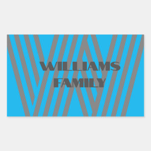 Monogram Familienname Blau Graue moderne Aufkleber