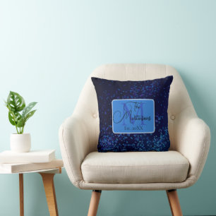 Monogram Familienname Blue Confetti Kissen