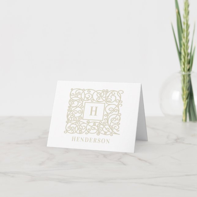 Monogram Familienname Classic Filigree Note Card (Vorderseite)