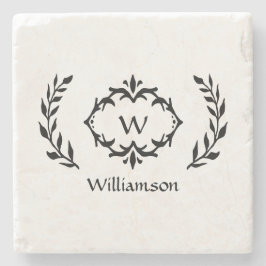 Monogram Familienname Laurel Wreath Wappen Black Steinuntersetzer