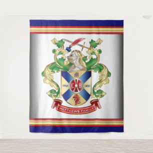 Monogram Familienwappen Ritter Schild Drachenschwe Wandteppich
