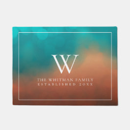 Monogram Family Abstrakt Art Aquamarin Orange Fußmatte