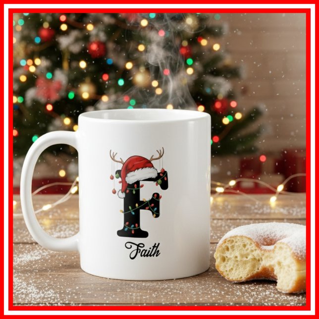Monogram Family Christmas Antlers Weihnachtsmannmü Kaffeetasse (Von Creator hochgeladen)