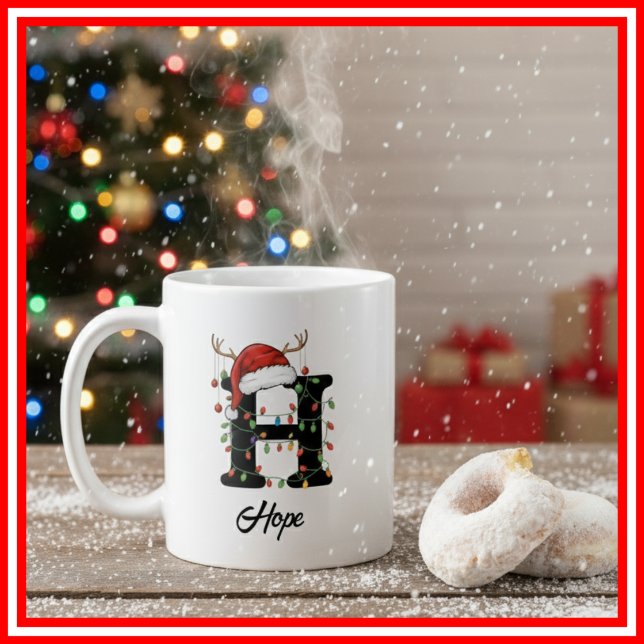 Monogram Family Christmas Antlers Weihnachtsmannmü Kaffeetasse (Von Creator hochgeladen)